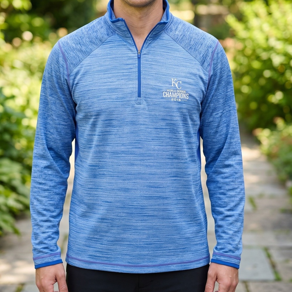 Antigua Kansas City Royals 2015 World Series Champions 1/4 Zip Pullover Blue L